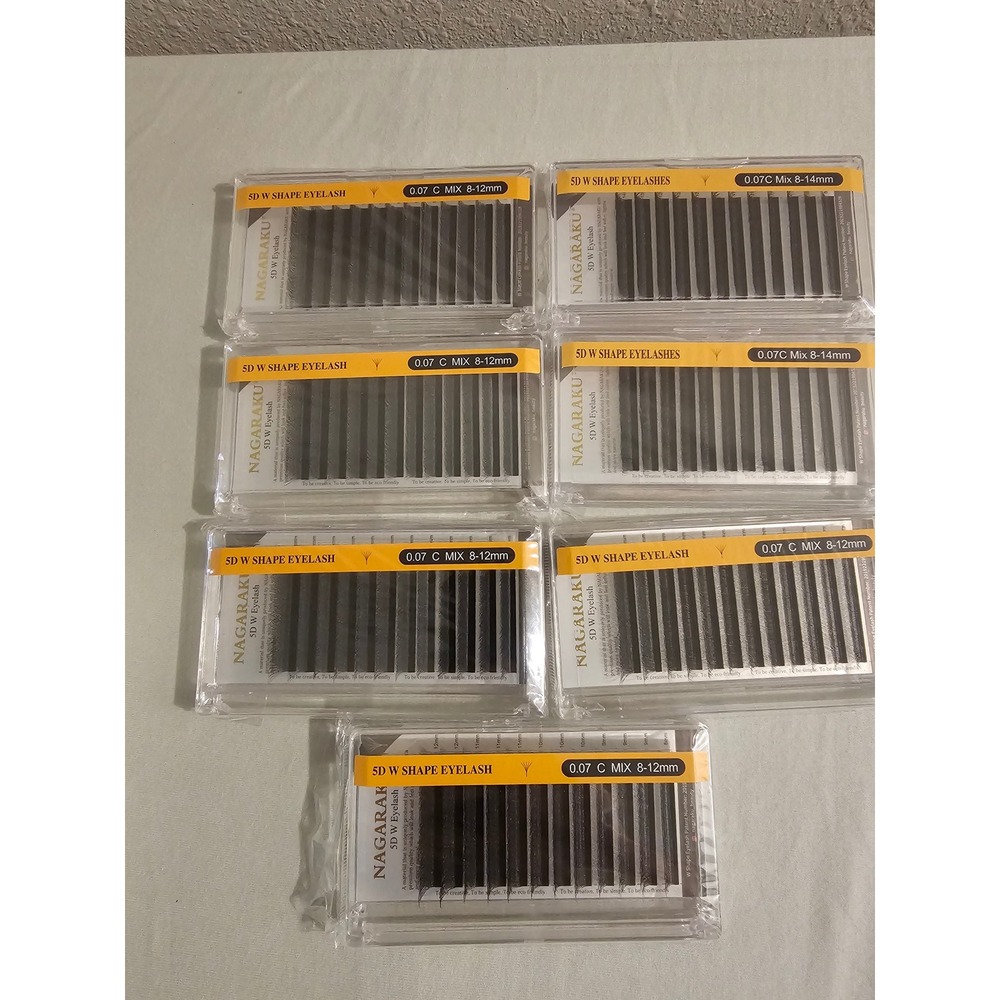 Nagaraku 5D W Shape Eyelash Extension Lot 7 Trays 0.07 C Mix 8-12mm 8-14mm Black